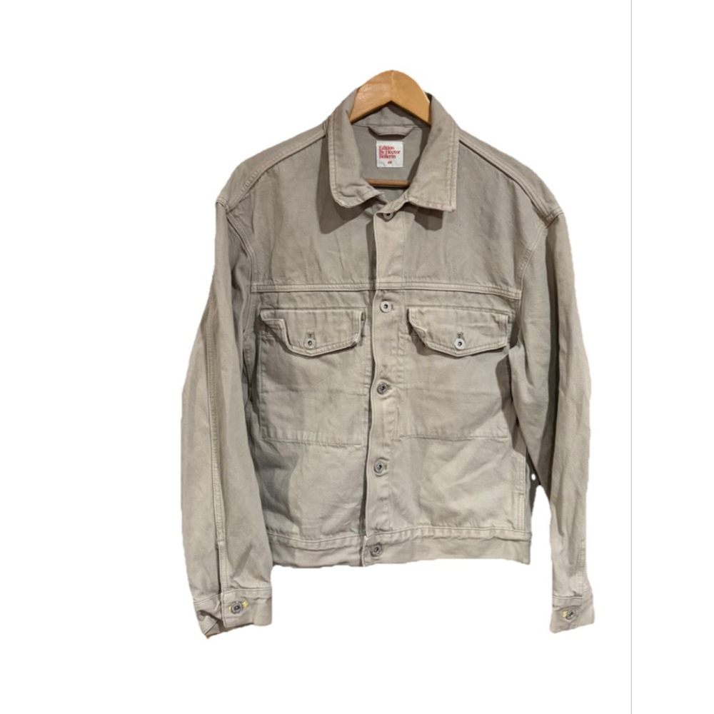 H&M Edition By Hector Bellerin Denim Trucker Jacket Beige Cotton Workwear Men’s